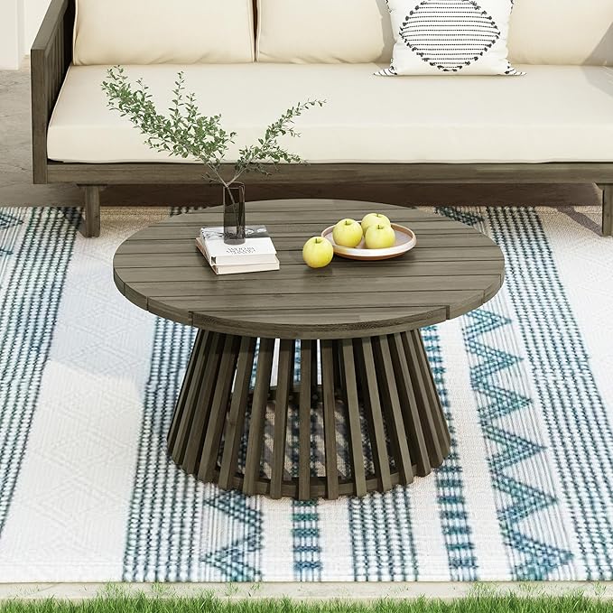 LUMISOL Patio Outdoor Acacia Wood Round Coffee Table, Circle Center Table - Image 4