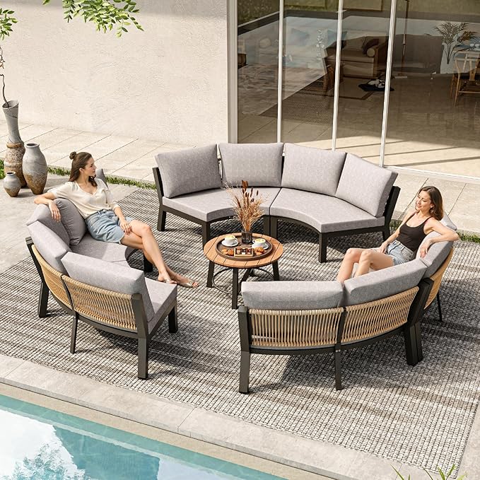 Outdoor Patio Sectional Modular Sofa, Aluminum 1 Piece Curved Patio Couch - Image 8