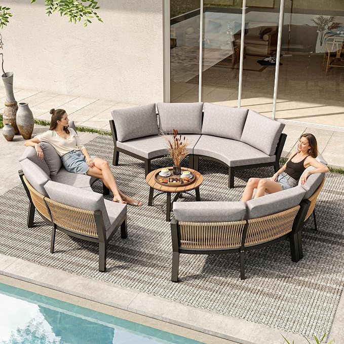 Outdoor Patio Furniture Set, 7 Piece Aluminum Curved Outdoor Sectional Sofas - Image 8