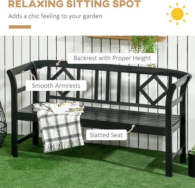 Outsunny Wooden Patio Bench, Outdoor Garden Bench - Image 4