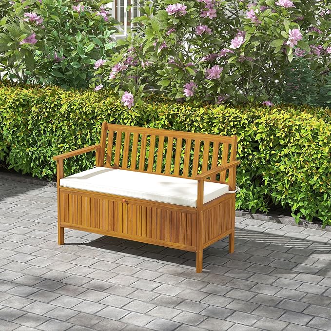Outsunny Outdoor Bench with Storage Box, 28 Gallon Outdoor Storage Bench - Image 9