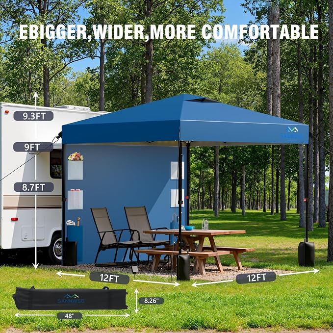 12X12 Pop Up Canopy Tent, Removable Pockets Sidewall - Image 2