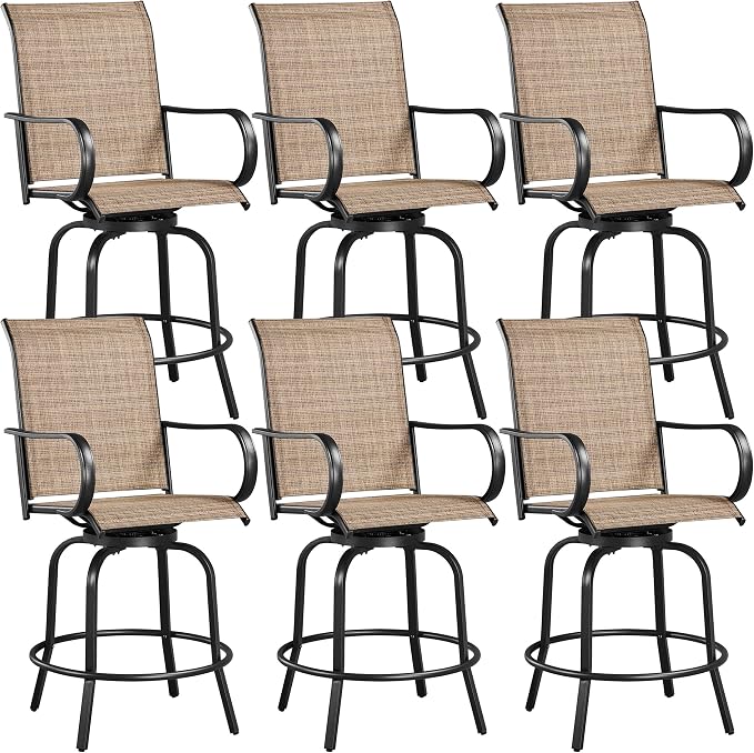 Yaheetech Patio Swivel Bar Stools Outdoor Chairs Set of 6 Outdoor High Bistro by Yaheetech