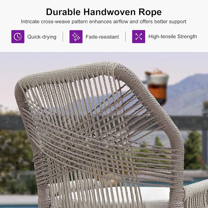 PURPLE LEAF Patio Bar Stool Bar Height Set of 2 Outdoor Rattan Chairs - Image 4