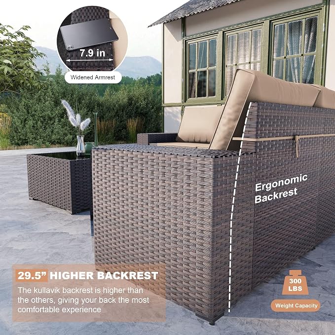 Kullavik 12 Pieces Outdoor Patio Furniture Set PE Wicker Rattan Sectional Sofa - Image 2