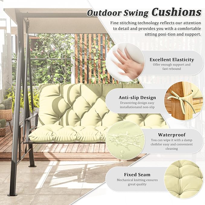 Porch Swing Cushion with Backrest 2-3 Seater Outdoor Bench Cushions Waterproof - Image 3