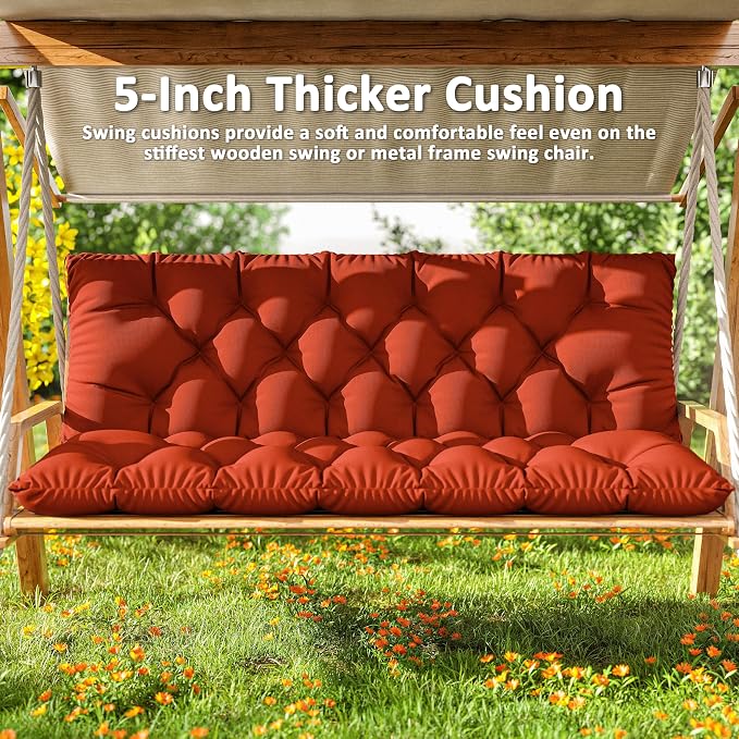 Porch Swing Cushion with Backrest 2-3 Seater Outdoor Bench Cushions Waterproof - Image 6