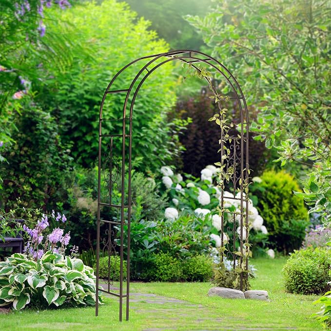 Plow & Hearth Arch Metal Outdoor Garden Arbor Montebello Gunmetal 7 Feet Tall - Image 2