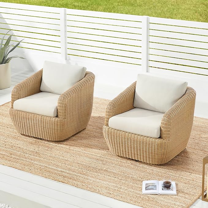 CHITA 2 Pieces Patio Wicker 360° Swivel Chairs by CHITALIVING
