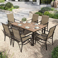PHI VILLA Outdoor Dining Set for 6 Person, Wooden Texture Metal Table by PHIVILLAThepioneerofcomfortablehouseholdsupplies