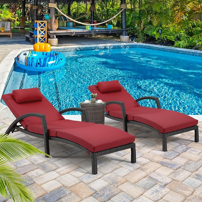HOMREST Chaise Lounge Chairs Set of 2, PE Rattan Wicker Patio Lounge Chair - Image 2