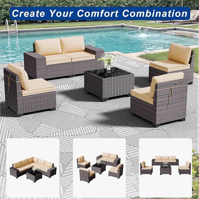 Outdoor Patio Furniture Set, 6 Pieces Outdoor Sectional Furniture High Backrest - Image 8