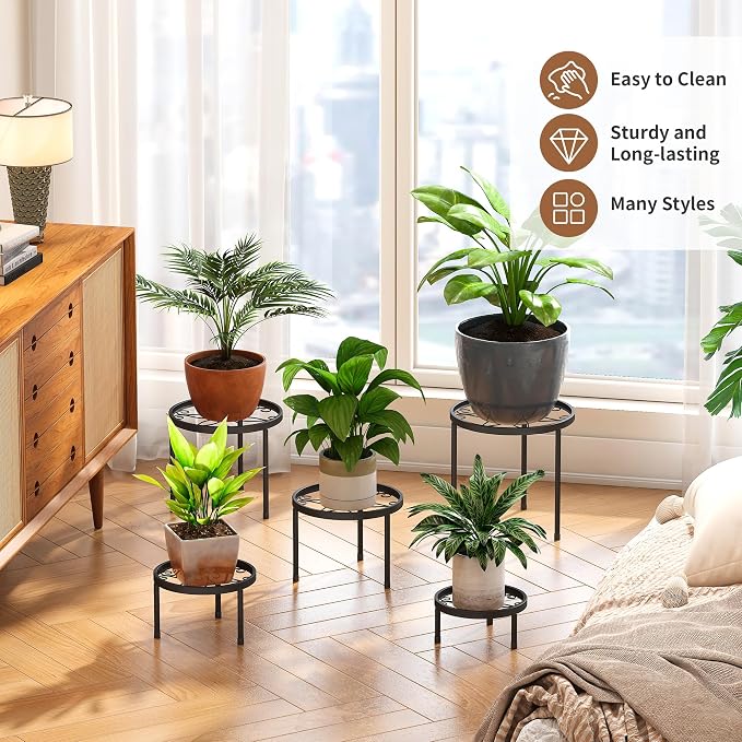Plant Stand Indoor Outdoor 5 Pack Heavy Duty Metal Stand Multiple Plants - Image 3