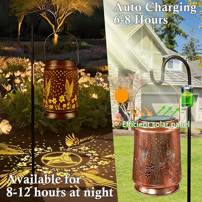 KY&BOSAM Solar Lanterns Outdoor Waterproof Hummingbird Lantern Garden Decor - Image 6