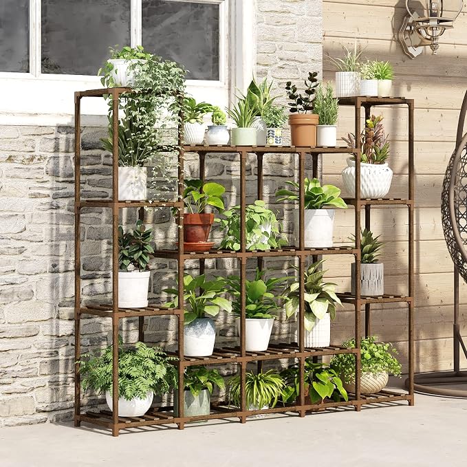 Bamworld Large Plant Shelf Indoor Plant Shelf Outdoor Tall Wood Plant Holder - Image 7