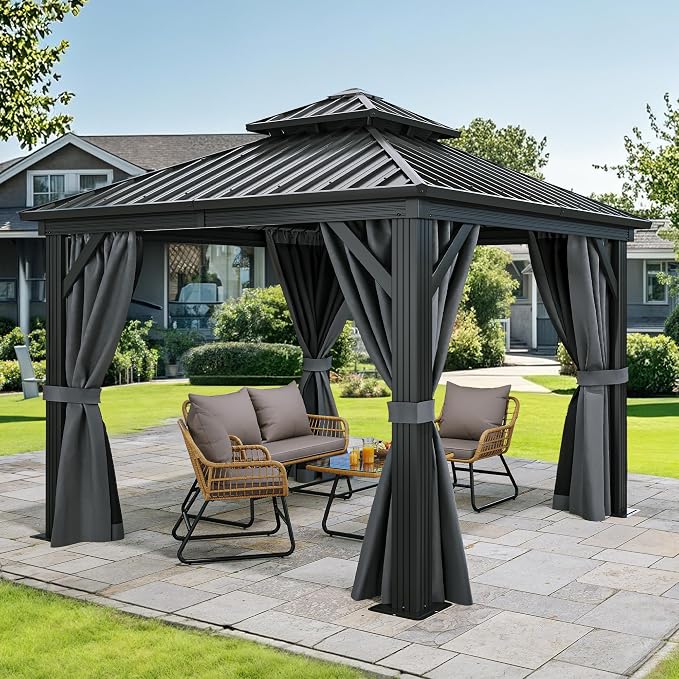 YITAHOME 10x10ft Hardtop Gazebo Heavy Duty Double Roof by YITAHOME
