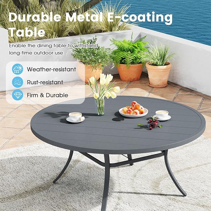 Patio Dining Table for 8-10, Round Metal Outdoor Table - Image 5
