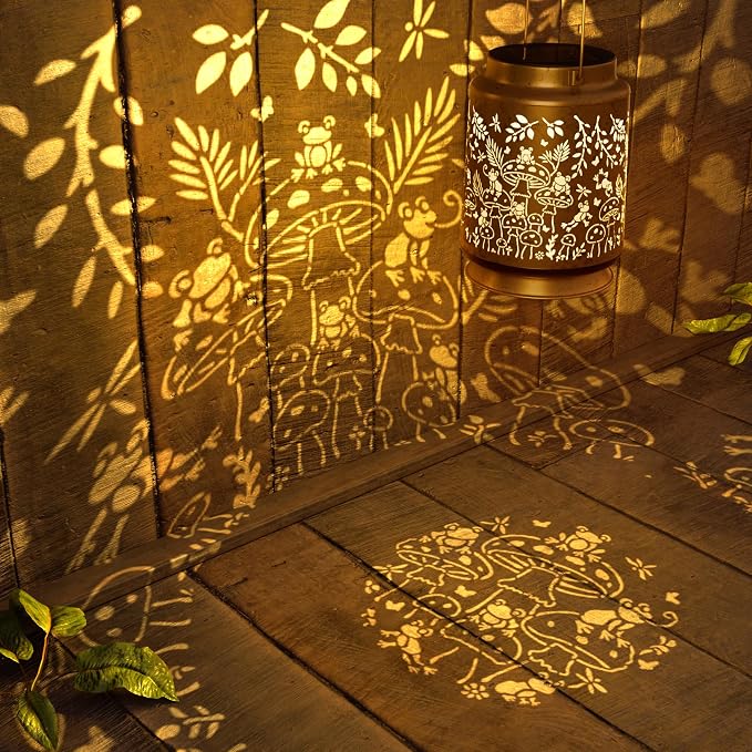 Mushroom & Frog Solar Lantern for Garden Outdoor Decor – Hanging Metal Light - Image 2
