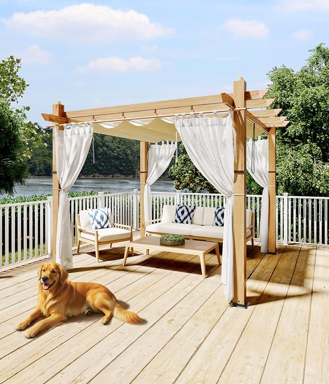 GarveeLife 10 x 10 ft Wood-Grain Aluminum Pergola Outdoor Pergola by GarveeLife