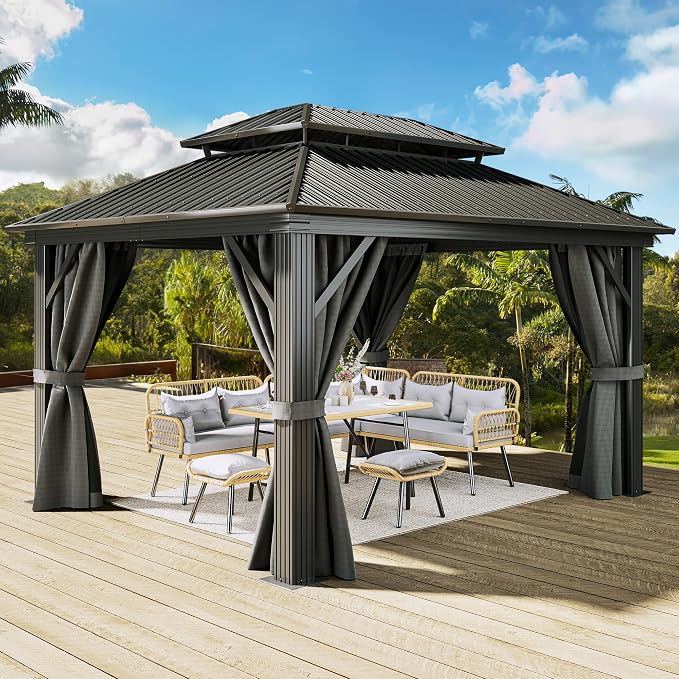 YITAHOME 12x14ft Hardtop Gazebo, Heavy Duty Double Roof Galvanized Steel Outdoor by YITAHOME