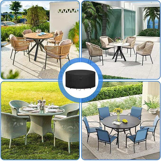 Round Patio Furniture Covers, Waterproof Round High Outdoor Table and Chair Set - Image 6