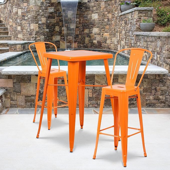 Flash Furniture Commercial Grade 23.75" Square Orange Metal Indoor-Outdoor Bar - Image 2