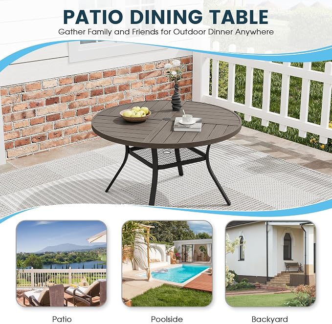 Patio Dining Table for 4, Round Metal Outdoor Table - Image 6