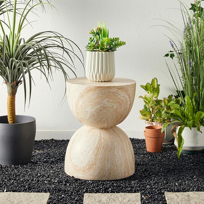 Glitzhome Outdoor Side Table, 17.75" H Decorative Garden Stool MGO Hourglass - Image 4