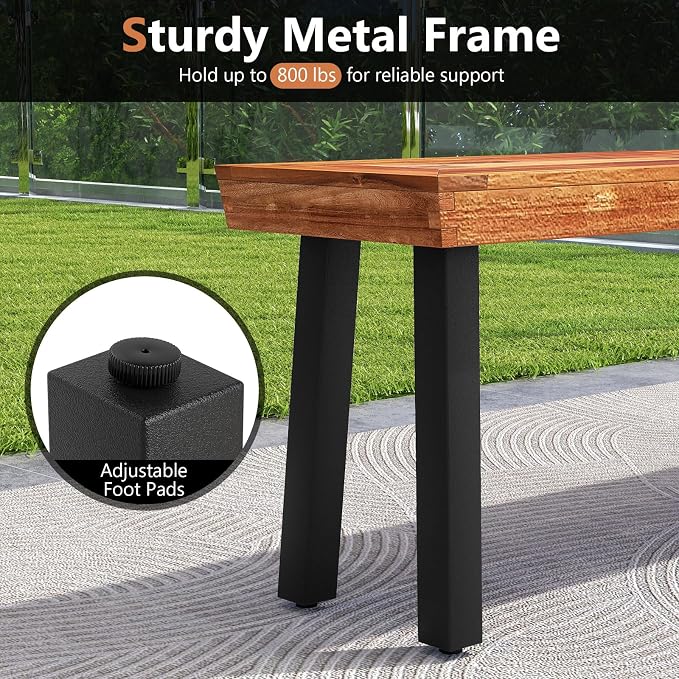 COSTWAY Outdoor Acacia Wood Benches, 2-3 People Backless Garden Benches - Image 5
