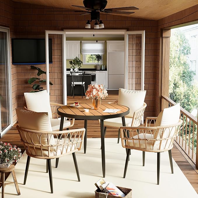 Pamapic 5-Piece Outdoor Dining Set, All-Weather PE Rattan Outdoor Furniture Set by Pamapic