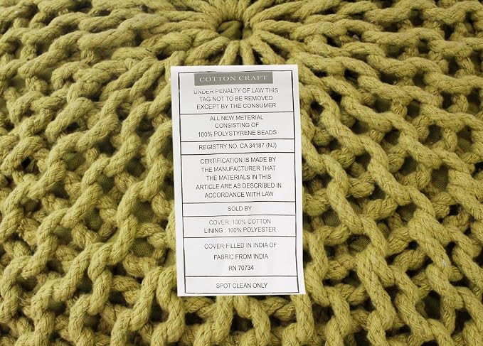 COTTON CRAFT - Hand Knitted Cable Style Dori Pouf - Green - Floor Ottoman - - Image 8