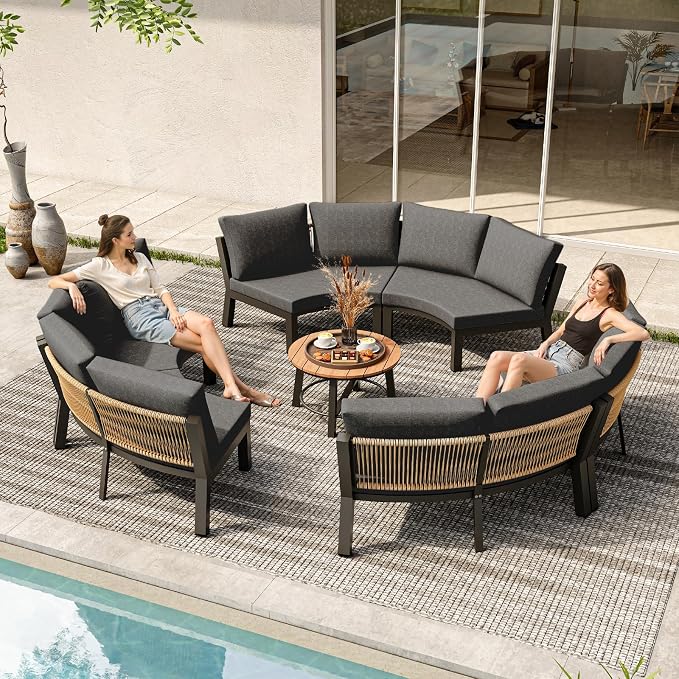 Outdoor Patio Furniture Set, 4 Piece Half-Moon Aluminum Patio Conversation Sets - Image 8