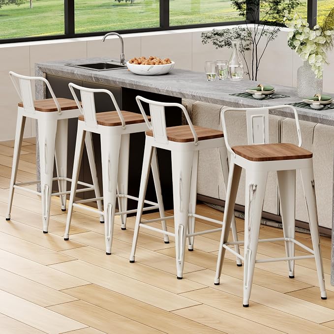 Alunaune 24" Metal Bar Stools Set of 4 Counter Height Barstools Industrial - Image 3