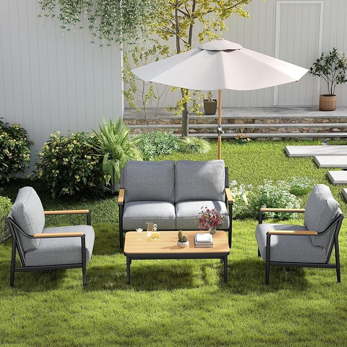 4 Pieces Outdoor Sofa Conversation Set, 4 Seats Couch Set - Image 7