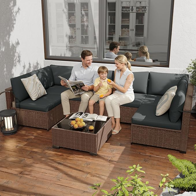 KIGOTY Patio Furniture Set, 7 Pieces Modular Outdoor Sectional Sofa, PE Rattan - Image 7