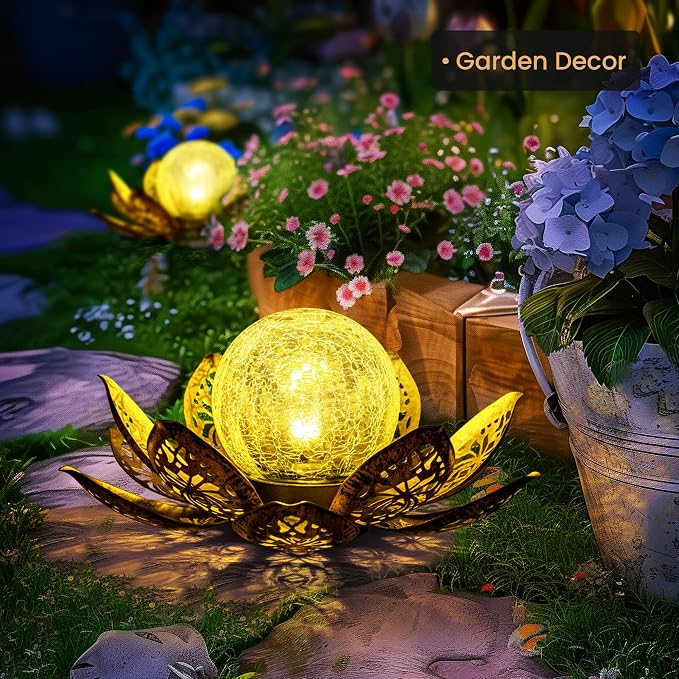 GIGALUMI Solar Lights Outdoor Garden Decor, Adjustable Metal Petal Lotus Flower - Image 2
