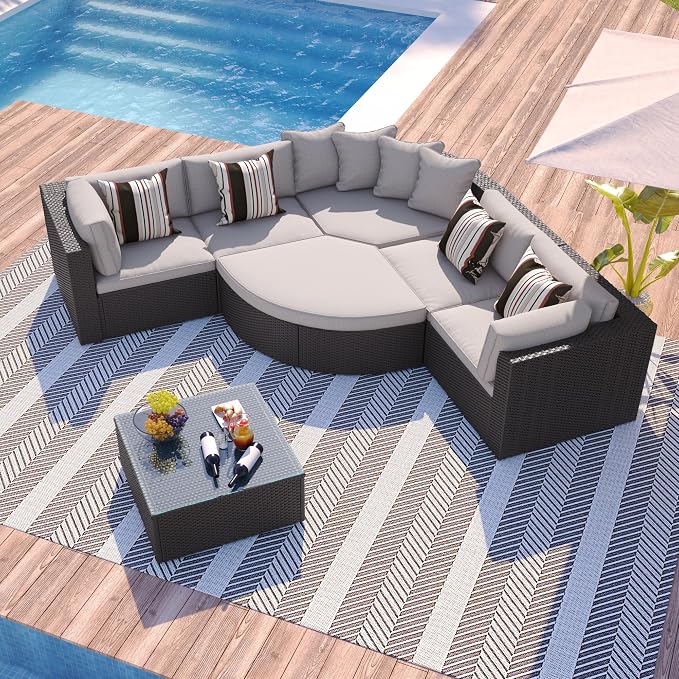 Merax 7-Piece Outdoor Wicker Sectional Sofa Set, Modular Rattan Conversation Set by Merax
