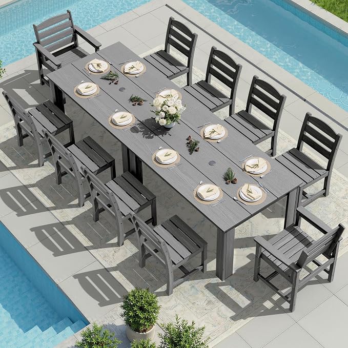 SERWALL Outdoor Dining Sets for 10, HDPE Dining Sets for 10 Person by SERWALL