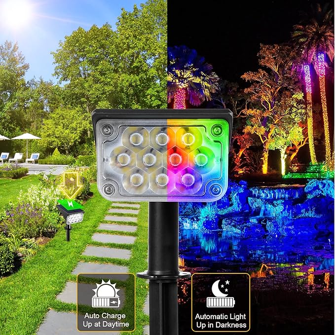 T-SUNUS 8 Pack Solar Color Landscape Spotlights, IP65 Waterproof Solar Powered - Image 3