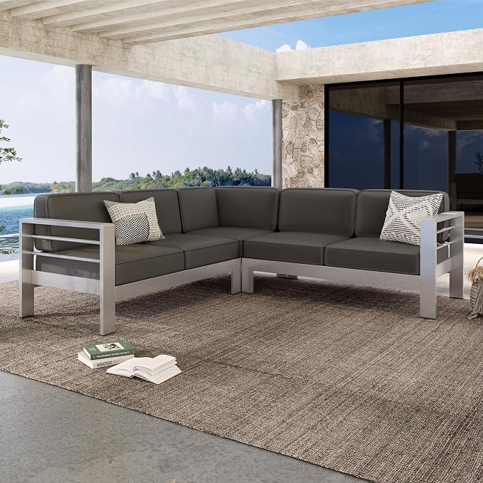 Outdoor Aluminum Furniture Set, 4-Person Patio Sectional Conversation Sofa Set by JIVOIT