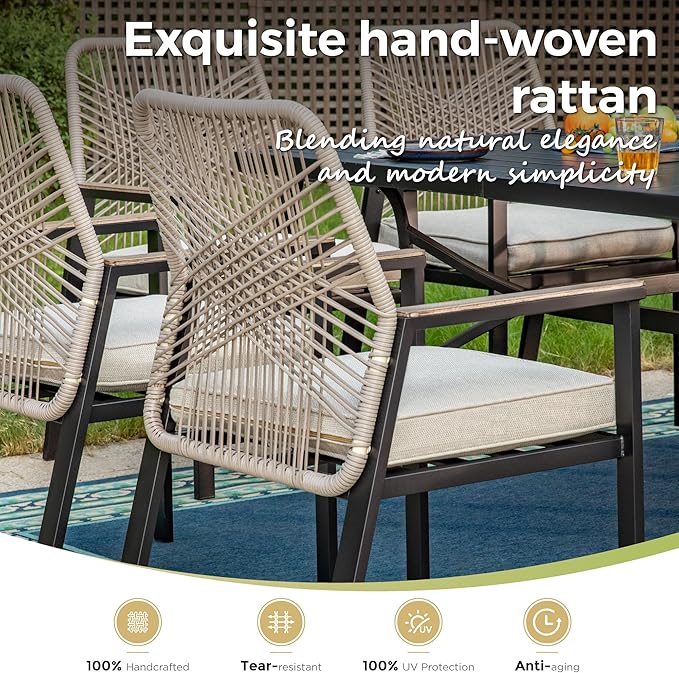 7 Pieces Outdoor Dining Set for 6, Patio Dining Set Wicker Rattan Chairs - Image 8