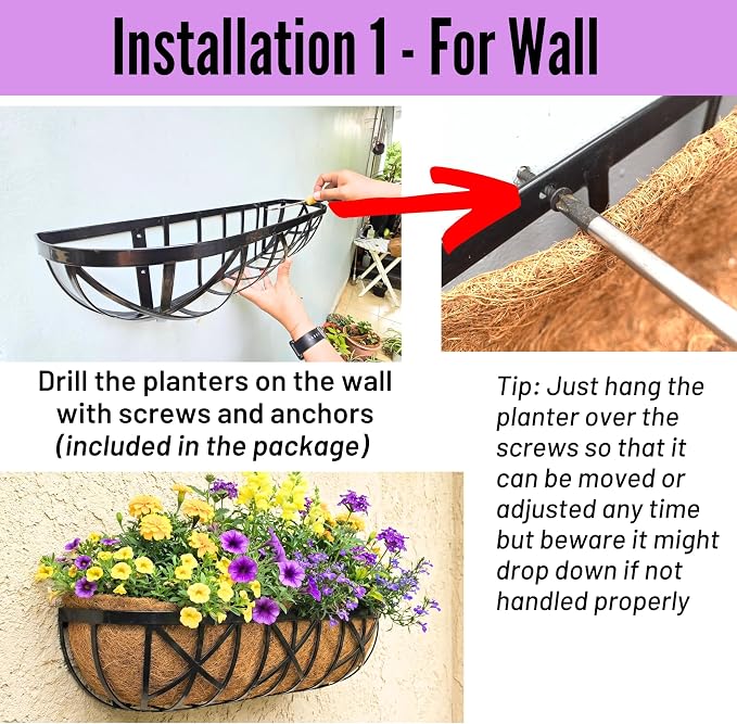 LaLaGreen 36 Inch, 4 Pack Window Boxes Planters – Large Black Metal Window Boxes - Image 5