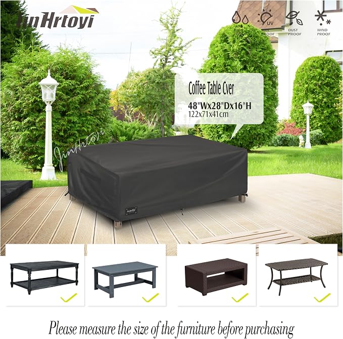 JinHrtoyi Patio Coffee Table Cover, 48Wx28Dx16H Inches 100% Waterproof Heavy - Image 3