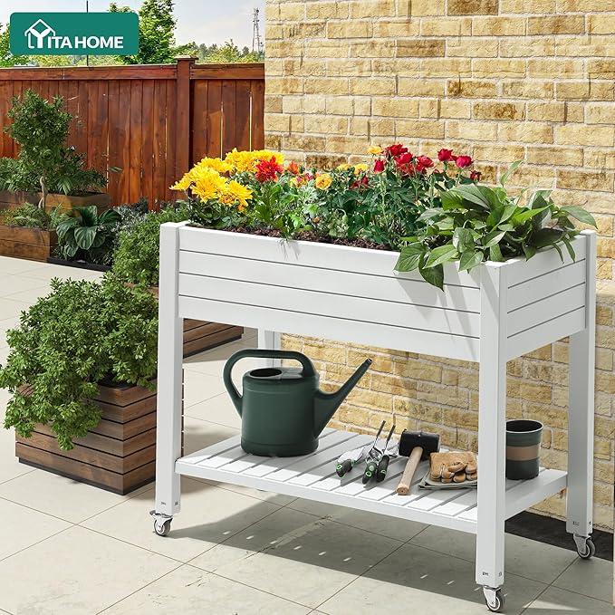 YITAHOME 43.3x17.7x34 in Elevated Garden Bed, Outdoor Plastic Planter Box - Image 2