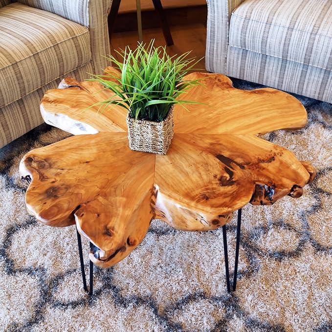 WELLAND Live Edge Cedar Coffee Table 32" W x 32" D x 20.5" H Rustic Round Table by WELLAND