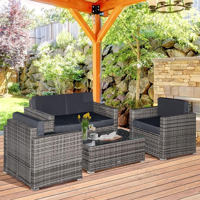 Outsunny 4 Piece Wicker Patio Furniture Set by Outsunny