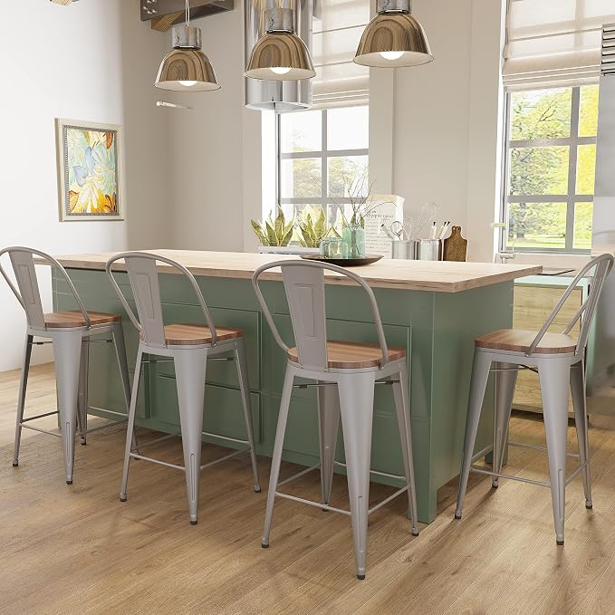 Aklaus Metal Bar Stools Set of 4, 24 inch Barstools Counter Height Bar Stool - Image 2