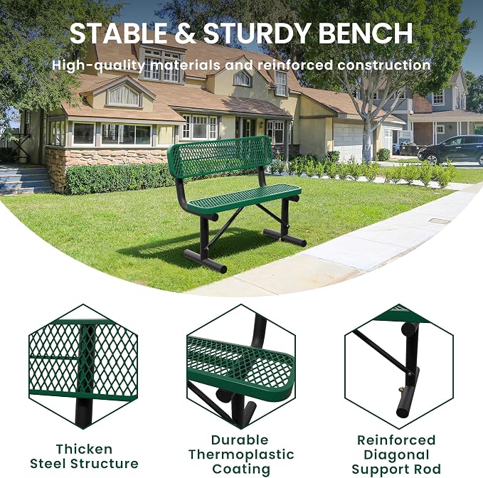4 Feet Heavy Duty Metal Park Bench - Image 3