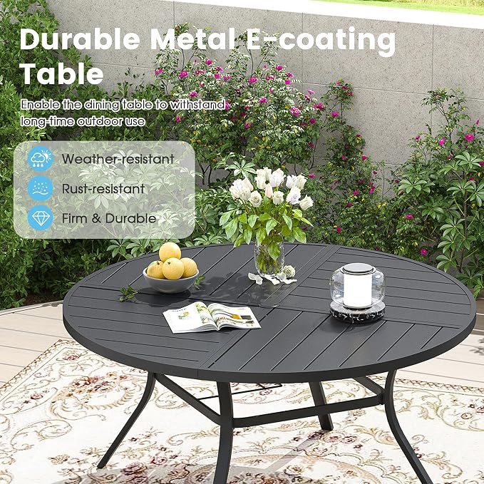 Patio Dining Table for 6-8, Round Metal Outdoor Table - Image 4