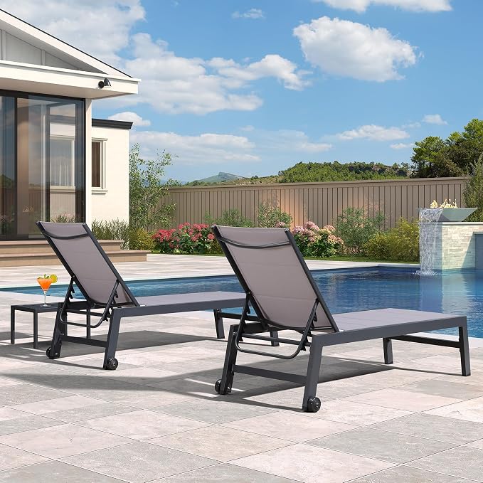 PURPLE LEAF Outdoor Chaise Lounge Set of 2 Aluminum Patio Lounge Chair - Image 3